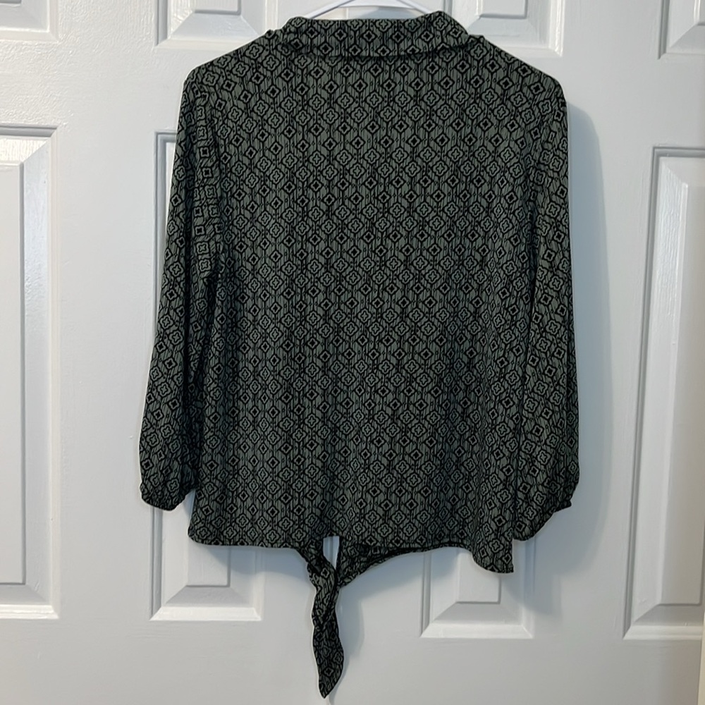 Kim & Cami Green Black Geometric Blouse Top Size S - Picture 6 of 8